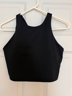 Black High Neck Conscious Crop Swim Top
